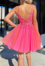 Gorgeous Spaghetti Straps Low Back Organza A-Line Short Homecoming Dress