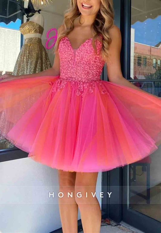 Gorgeous Spaghetti Straps Low Back Organza A-Line Short Homecoming Dress