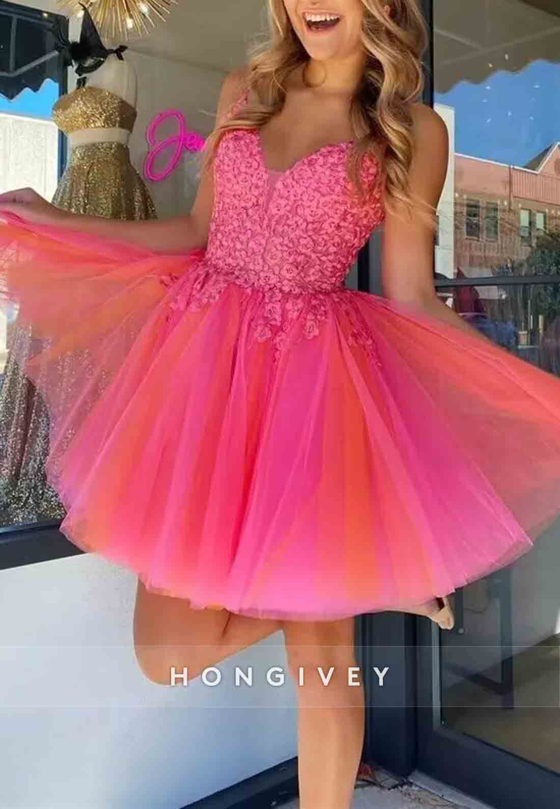 Gorgeous Spaghetti Straps Low Back Organza A-Line Short Homecoming Dress