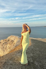 Sleek Pastel Yellow Off-Shoulder Mermaid Silhouette Prom Dress