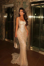 Spaghetti Straps Square Sparkle Sequins Mermaid Floor-Length Prom Dress