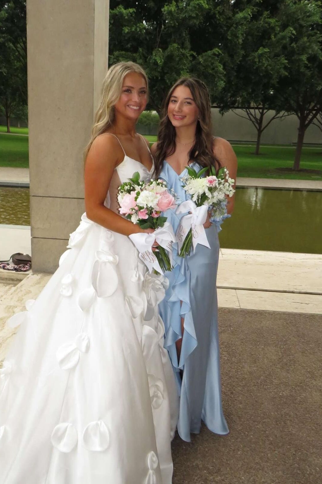 Spaghetti Straps Light Blue Ruffles Satin Long Dress