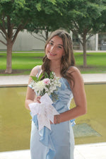 Spaghetti Straps Light Blue Ruffles Satin Long Dress