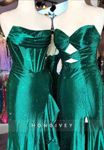 Sparkly Hot Pink Mermaid Strapless Long Beaded Prom Dress with Slit