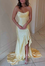 Sparkly Hot Pink Mermaid Strapless Long Beaded Prom Dress with Slit