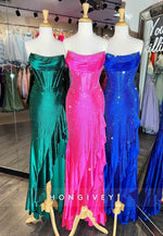 Sparkly Hot Pink Mermaid Strapless Long Beaded Prom Dress with Slit