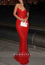 Sparkly Spaghetti Straps Sequined Low Back Mermaid Prom Dresses