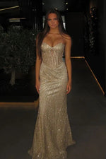 Stunning Mermaid Sweetheart Silver Corset Prom Dress with Beading
