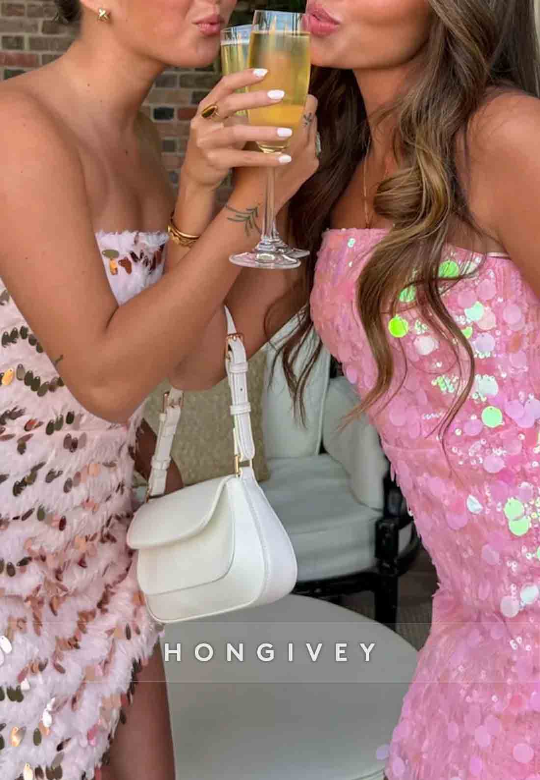 Sparkly Pink Sheath Strapless Sequins Sleeveless Short Homecoming Dress