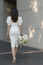 Square Neck Bodycon Engagement Dress Short Wedding Dress with Sleeves