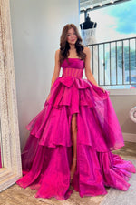 Strapless Black Tiered A-line Long Dress with Bow