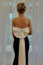 Strapless Black and White Back Bow Long Dress