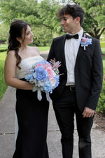 Strapless Black and White Back Bow Long Dress