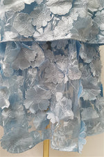 Strapless Blue 3D Floral Tiered Maxi Dress