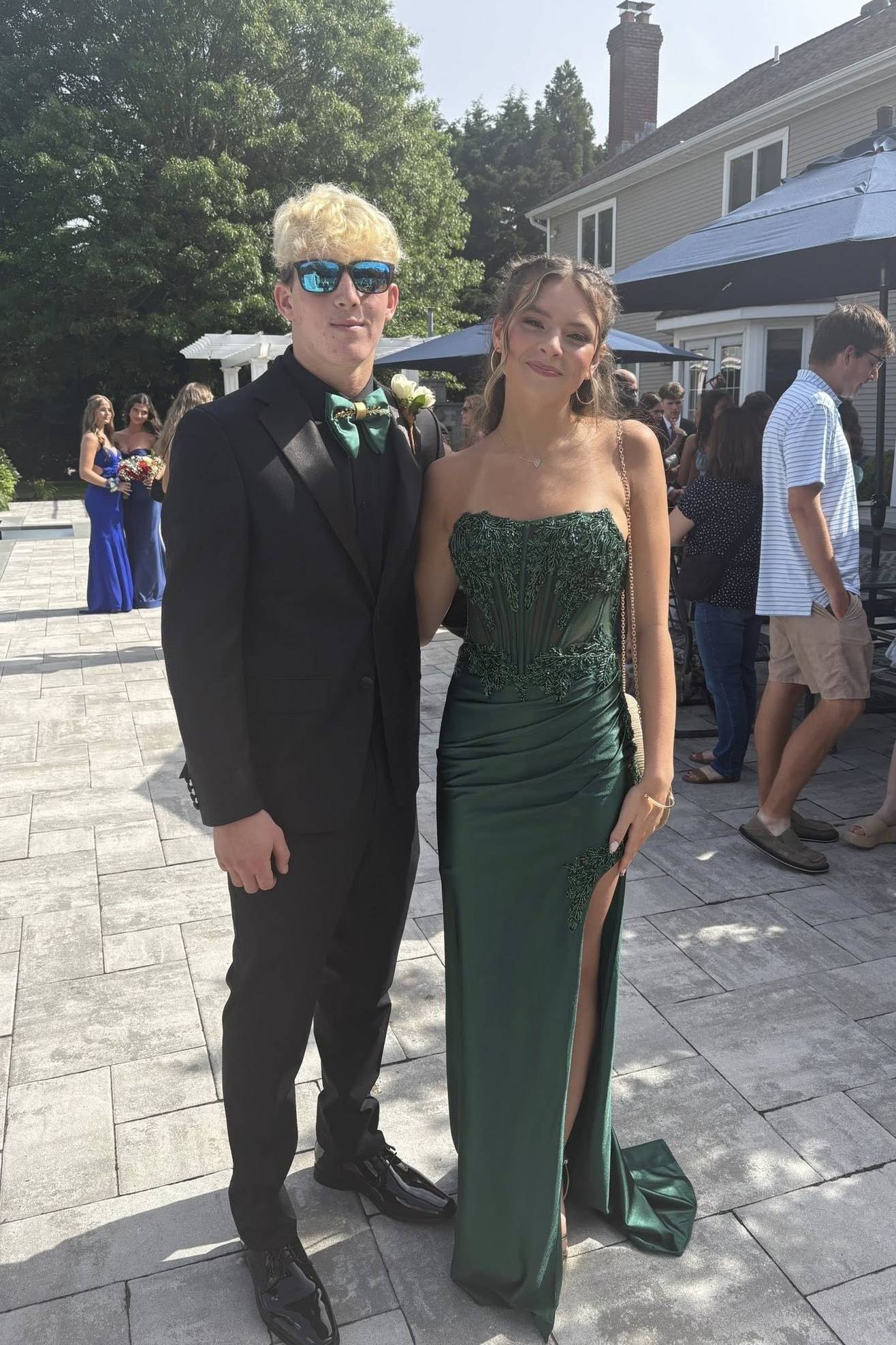 Strapless Dark Emerald Beading Long Dress with Slit