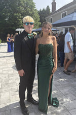 Strapless Dark Emerald Beading Long Dress with Slit