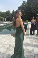 Strapless Dark Emerald Beading Long Dress with Slit