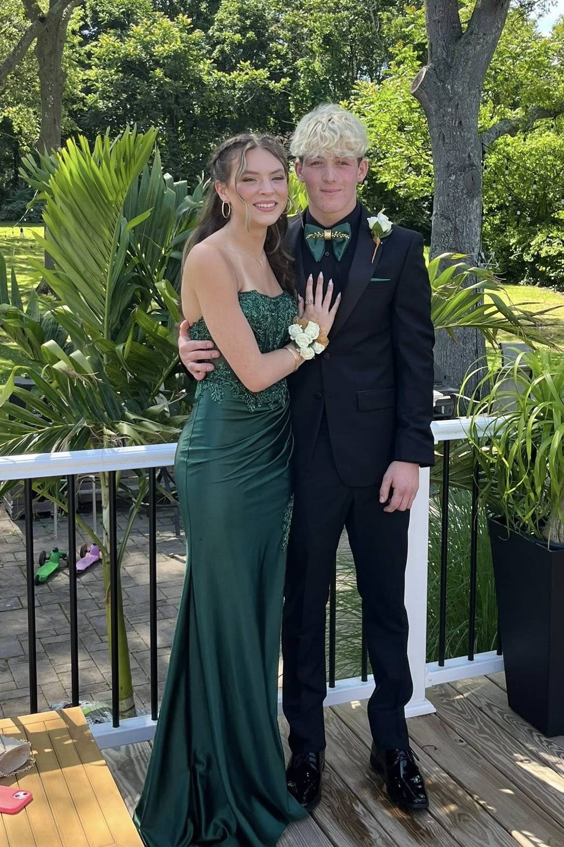 Strapless Dark Emerald Beading Long Dress with Slit