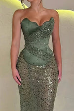 Strapless Empire Satin And Sequin Mermaid Party Prom Dress