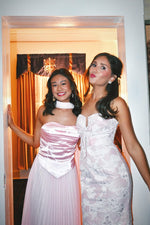 Strapless Light Pink Pleated Long Dress with Scarf