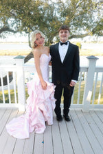Strapless Light Pink Ruffle Tiered Long Dress