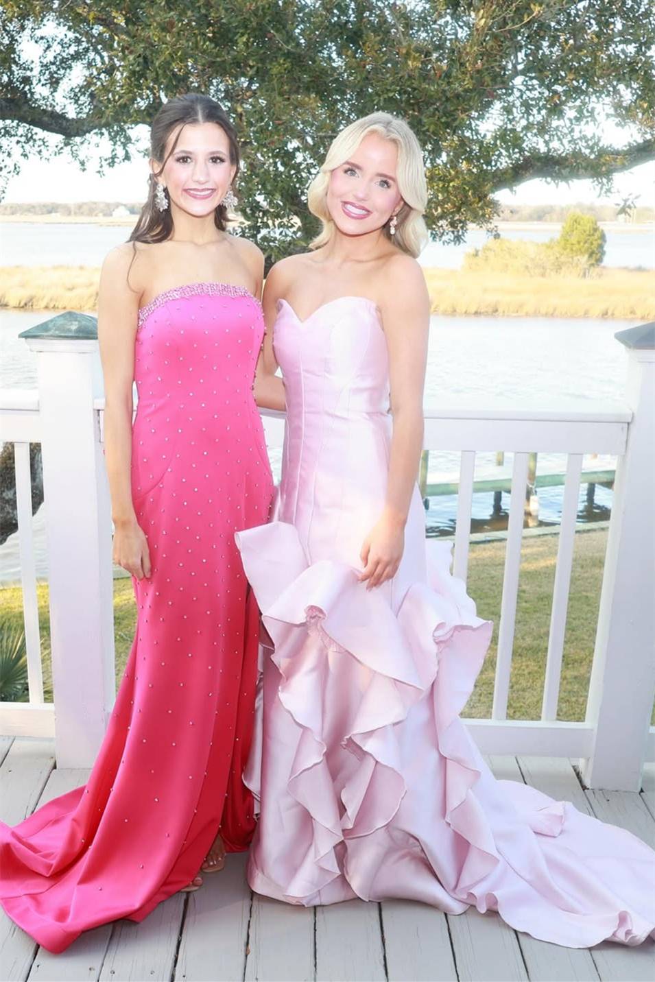 Strapless Light Pink Ruffle Tiered Long Dress