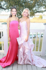 Strapless Light Pink Ruffle Tiered Long Dress