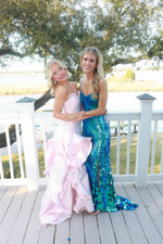 Strapless Light Pink Ruffle Tiered Long Dress