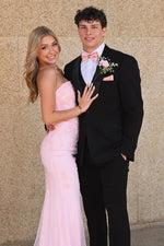 Strapless Pink Sequin Appliques Fitted Long Dress