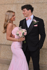 Strapless Pink Sequin Appliques Fitted Long Dress