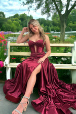 Strapless Royal Blue A-line Long Dress with Slit