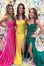 Strapless Yellow Bead Long Dress with Cut-out