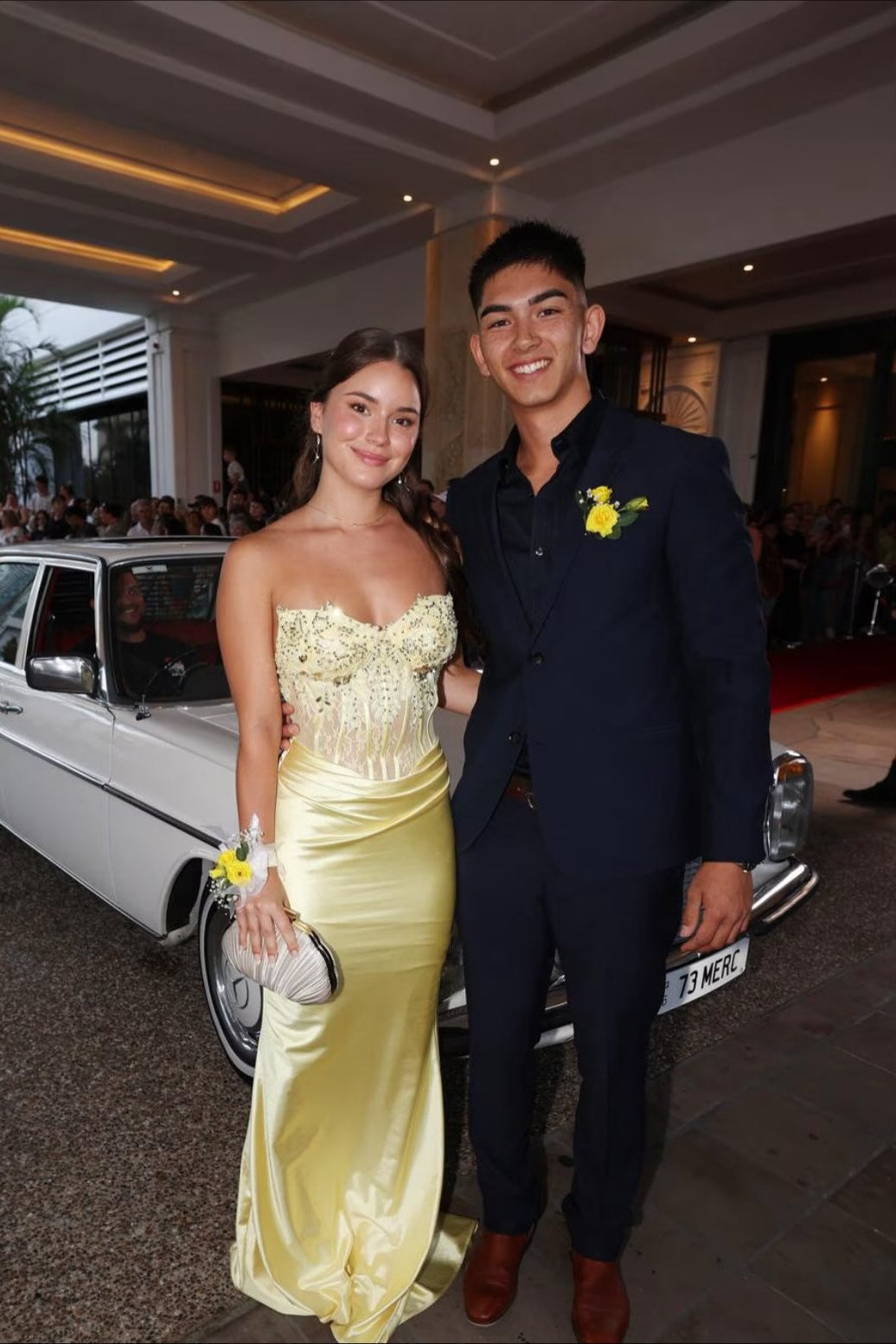 Strapless Yellow Beaded Pleated Mermaid Long Dress