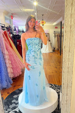 Strapless Pink Sequin Appliques Fitted Long Dress