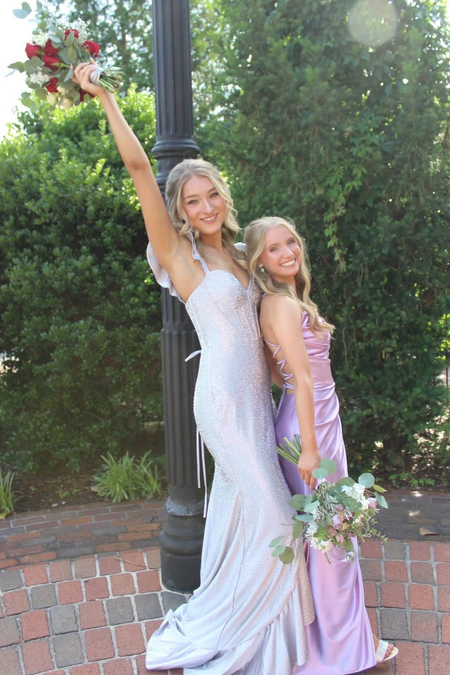 Straps Lilac Ruched Mermaid Long Dress with Slit