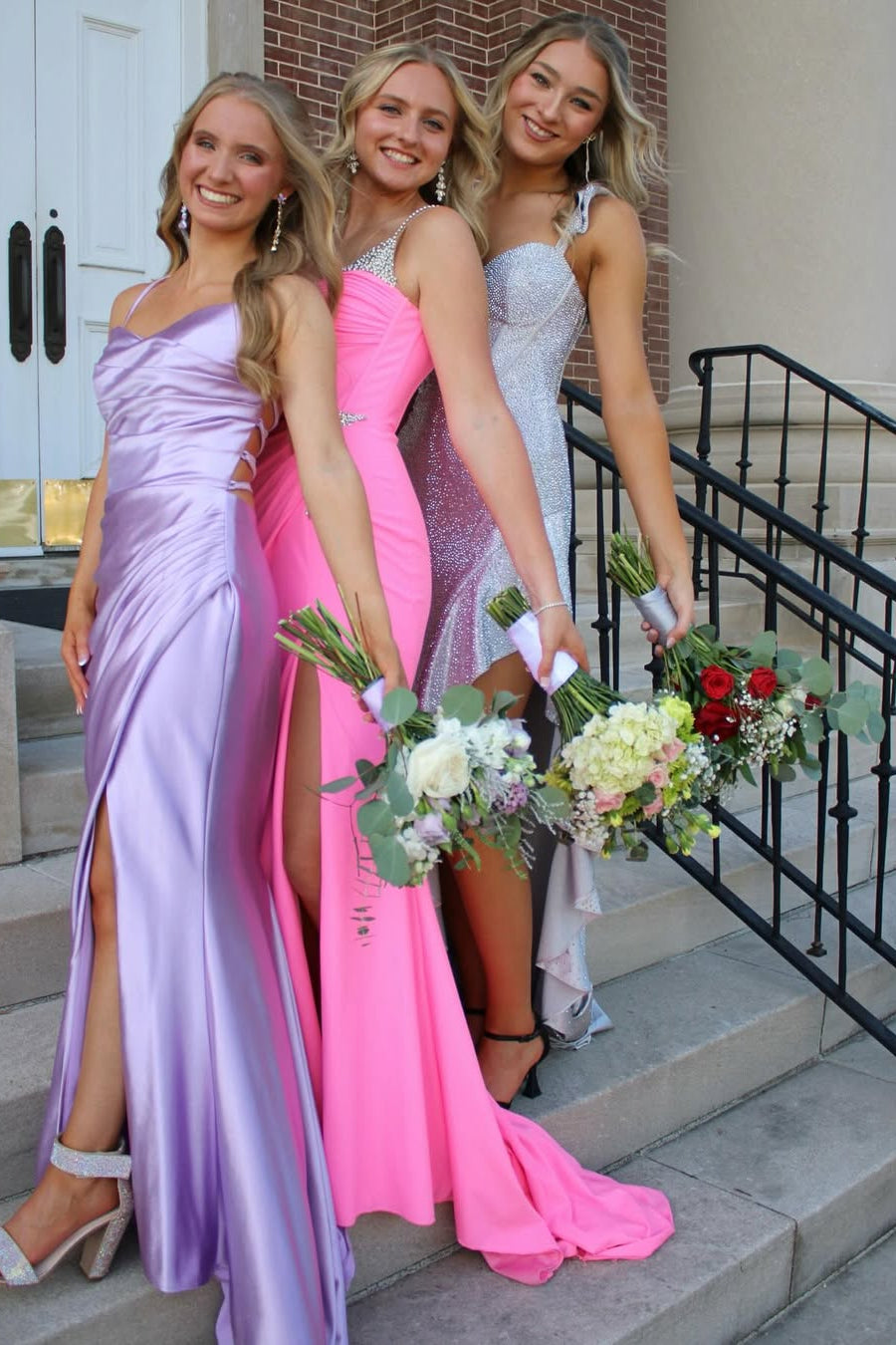 Straps Lilac Ruched Mermaid Long Dress with Slit