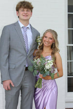 Straps Lilac Ruched Mermaid Long Dress with Slit