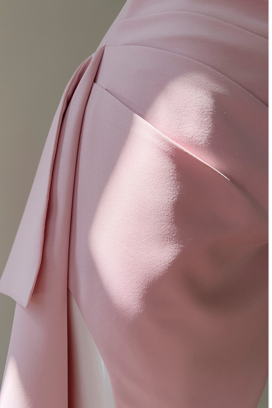 Straps Pink Pleated A-line Long Dress with Slit