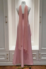 Straps Pink Pleated A-line Long Dress with Slit