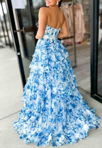 Gorgeous A Line Sweetheart Pink Printed Corset Prom Dress with Beading Ruffle