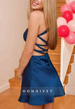 Stunning A Line Sweetheart Navy Short Homecoming Dress with Beading
