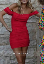 Stunning Off the Shoulder Ruched Bodycon Short Homecoming Dress