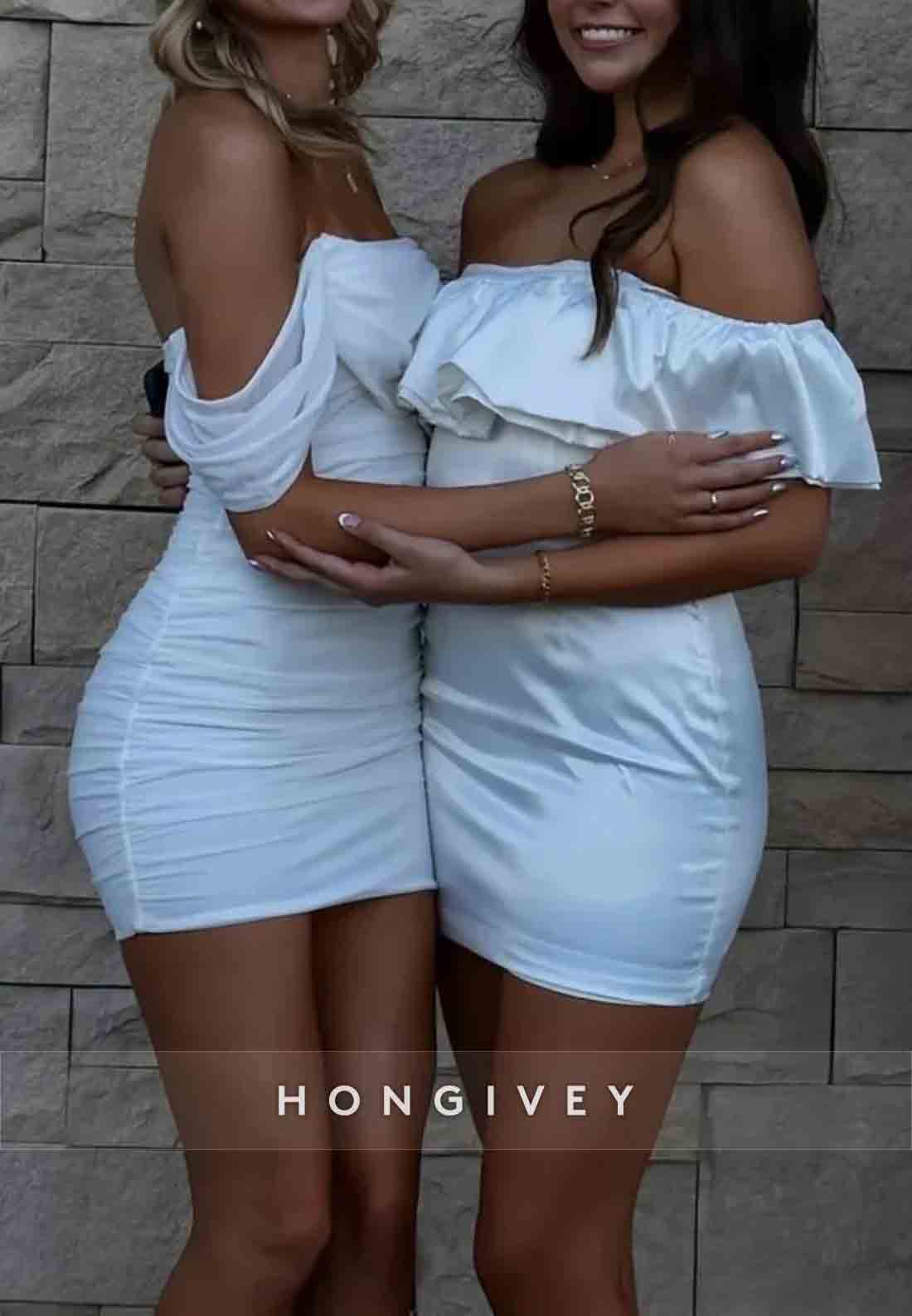 Stunning Off the Shoulder Ruched Bodycon Short Homecoming Dress