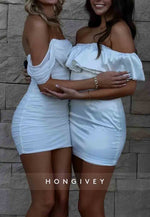Stunning Off the Shoulder Ruched Bodycon Short Homecoming Dress