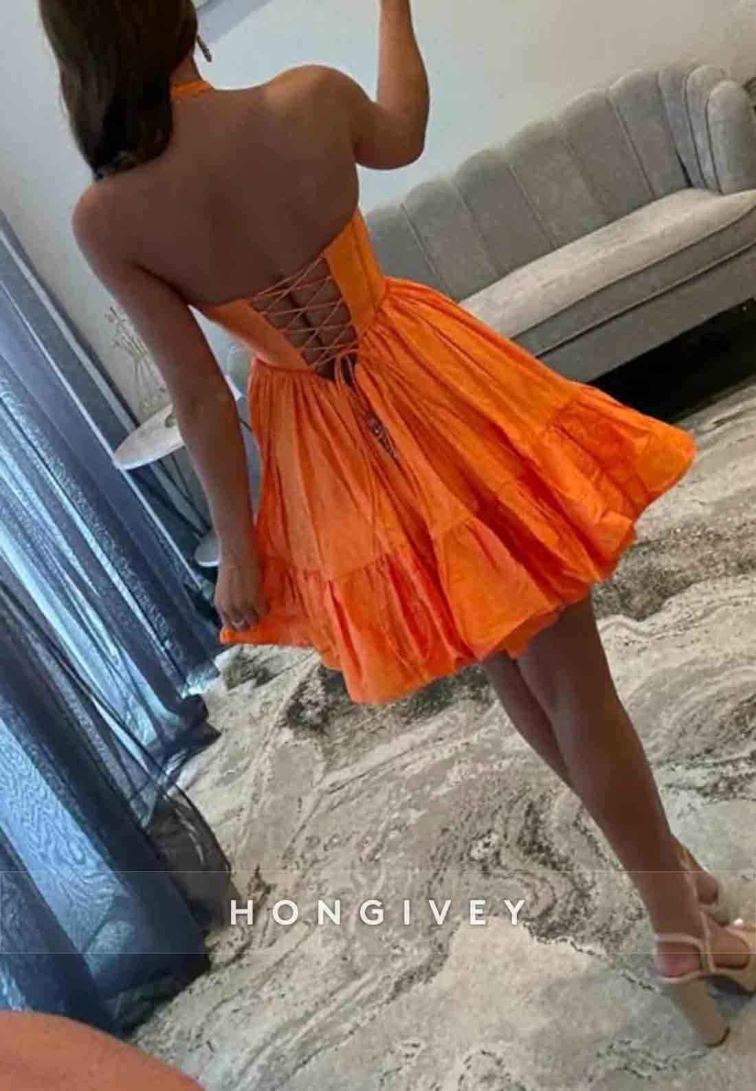 Halter A-Line Sleeveless Crisscross Back Pleated Empire Waist Short Homecoming Dresses