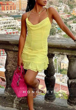 Stunning Sheath Spaghetti Straps Yellow Short Homecoming Dress with Ruffle