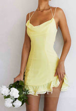 Stunning Sheath Spaghetti Straps Yellow Short Homecoming Dress with Ruffle
