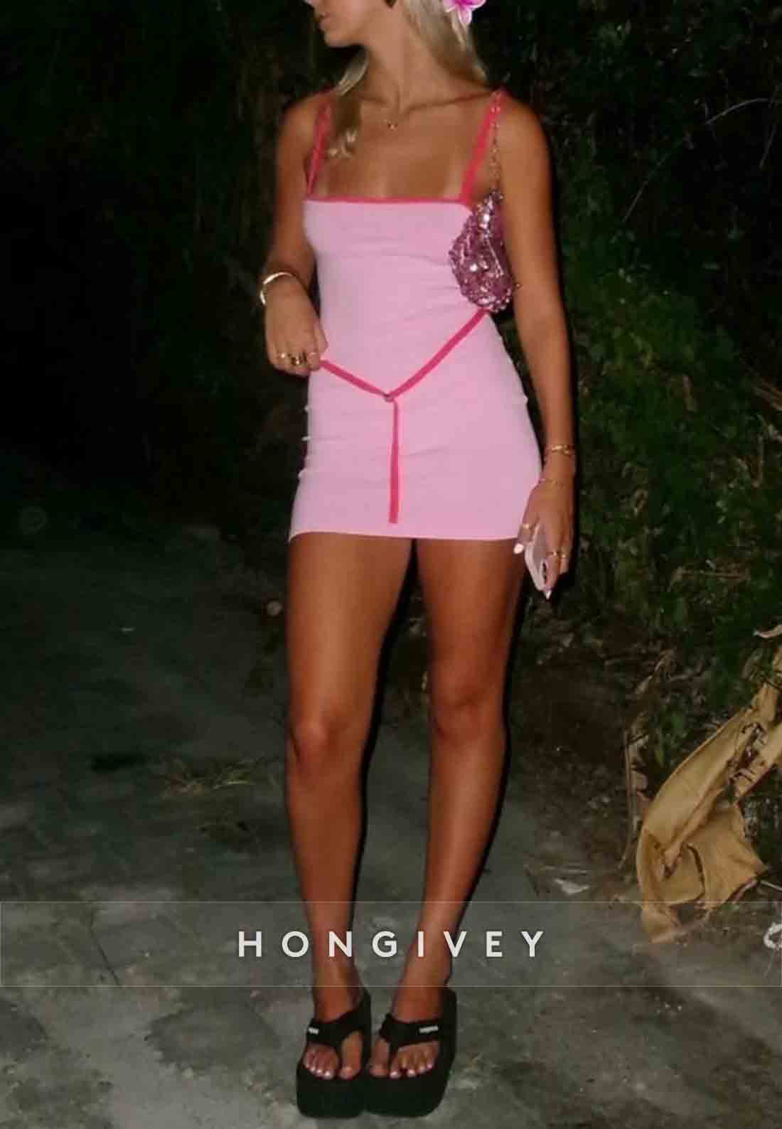 Stylish Bodycon Spaghetti Straps Red Short Homecoming Dress with Belt