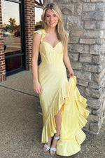 Stylish Glitter Mermaid Lace Up Long Beaded Prom Dress with Ruffles