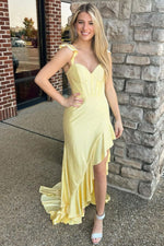 Stylish Glitter Mermaid Lace Up Long Beaded Prom Dress with Ruffles